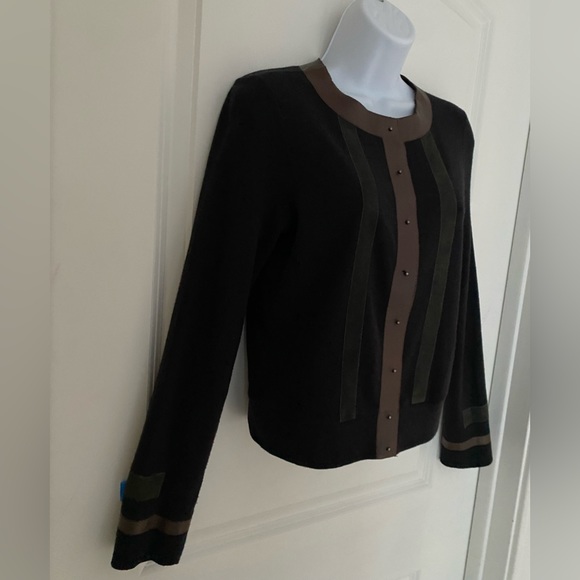 Rozae Nichols Cardigan Leather & Suede Accents Sphere Metallic Buttons Size S - Picture 3 of 9